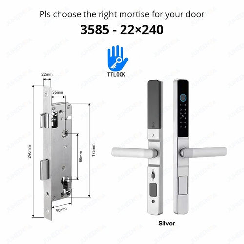 Waterproof Sliding Door Smart Lock TTLock App Alexa Fingerprint Silver3585-Long