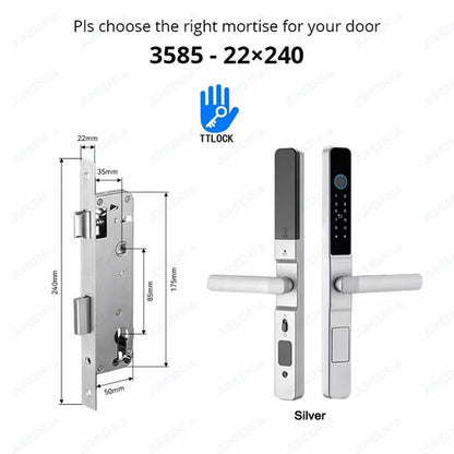 Waterproof Sliding Door Smart Lock TTLock App Alexa Fingerprint Silver3585-Long