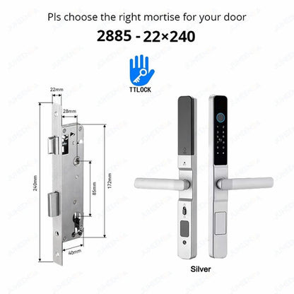 Waterproof Sliding Door Smart Lock TTLock App Alexa Fingerprint Silver2885-Long