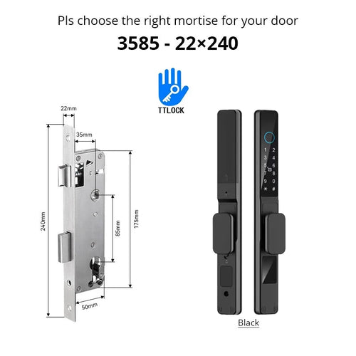 Waterproof Sliding Door Smart Lock TTLock App Alexa Fingerprint black3585-Short