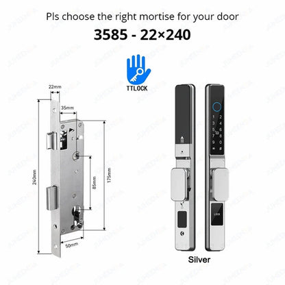 Waterproof Sliding Door Smart Lock TTLock App Alexa Fingerprint Silver3585-Short
