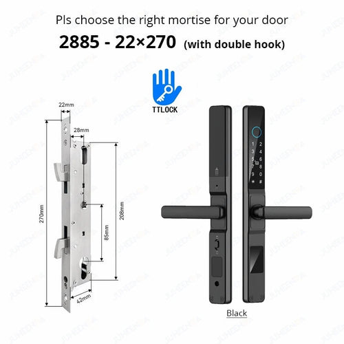 Waterproof Sliding Door Smart Lock TTLock App Alexa Fingerprint black2885hook-Long
