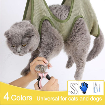 Cat Grooming Restraint Bag with Hammock Green