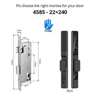 Waterproof Sliding Door Smart Lock TTLock App Alexa Fingerprint black4585-Short