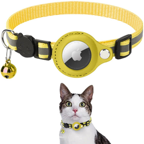 Reflective Airtag Case Collar for Cats and Dogs Neck 22-32cm Yellow