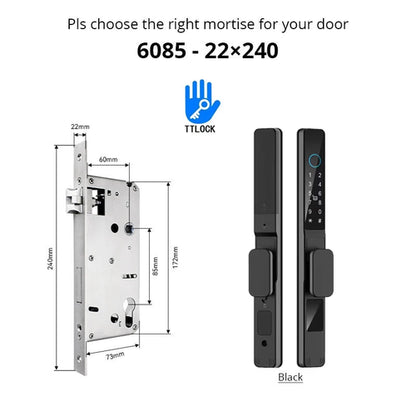 Waterproof Sliding Door Smart Lock TTLock App Alexa Fingerprint black6085-Short