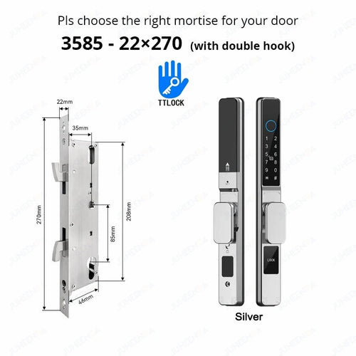 Waterproof Sliding Door Smart Lock TTLock App Alexa Fingerprint Silve3585hook-Short