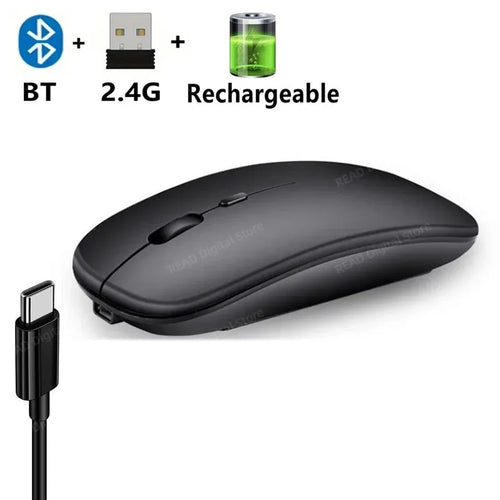Wireless Mouse Bluetooth-Compatible Gaming Mouse (Dual Mode:BT+2.4Ghz) Black