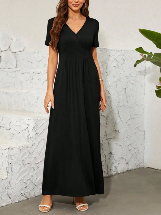 Surplice Short Sleeve Maxi Dress Black