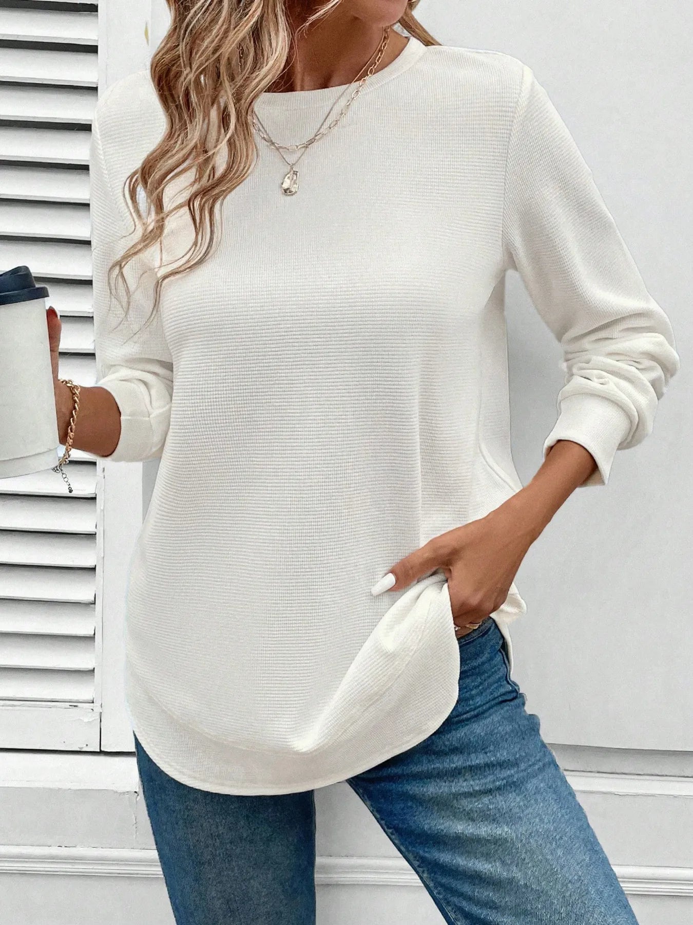 Round Neck Long Sleeve Casual Sweatshirt
