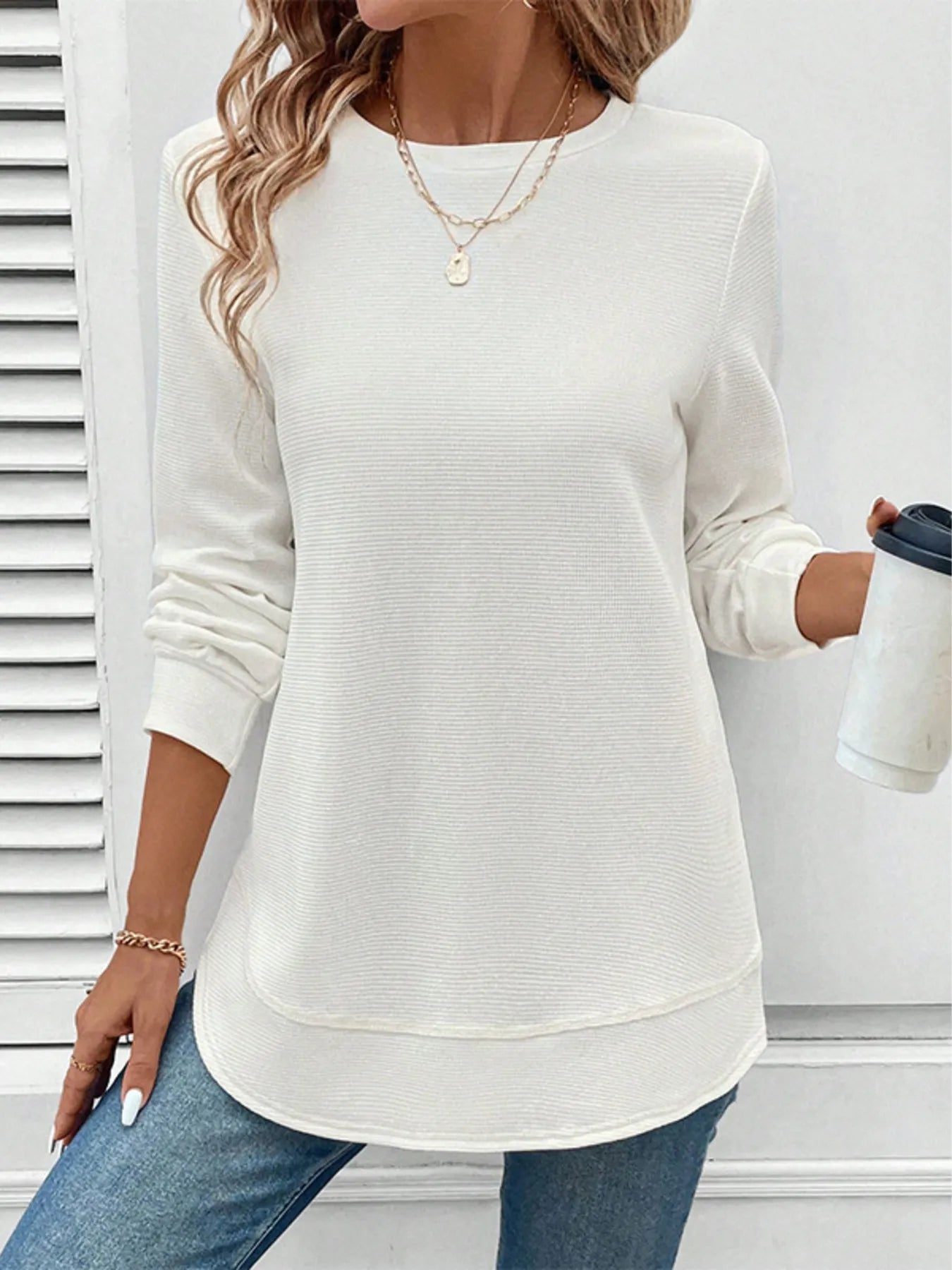 Round Neck Long Sleeve Casual Sweatshirt