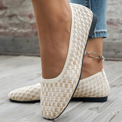 Mesh Round Toe Flat Slip-Ons Beige