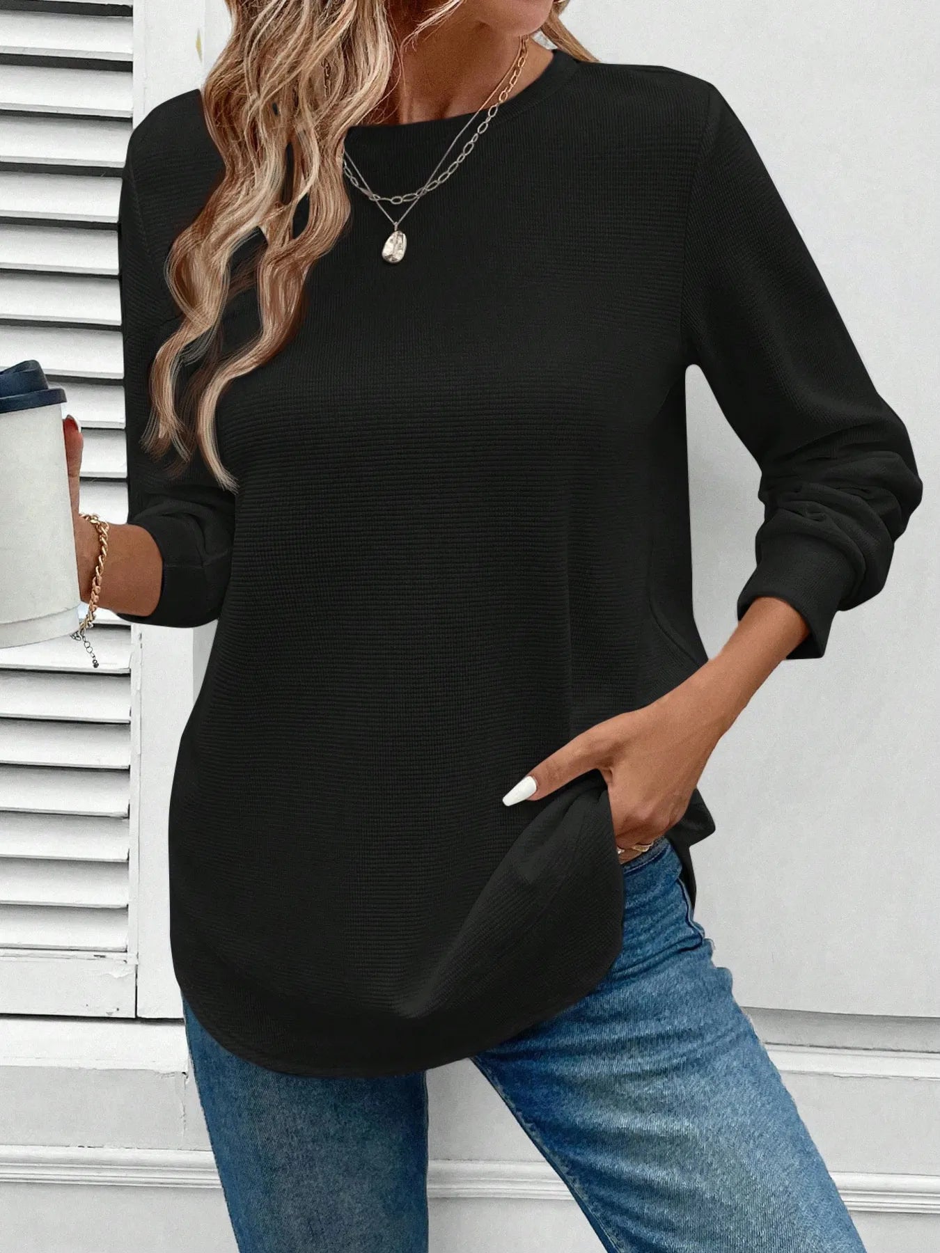 Round Neck Long Sleeve Casual Sweatshirt