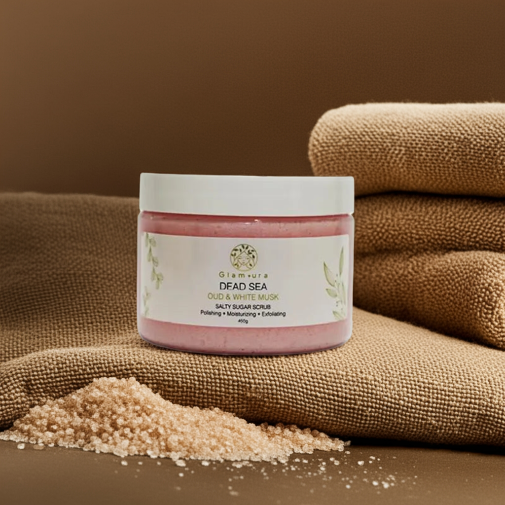 Glamura Oud & White Musk Exfoliating Body Scrub - 450g with Dead Sea Salt and Natural Oils
