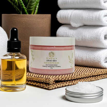 Glamura Oud & White Musk Exfoliating Body Scrub - 450g with Dead Sea Salt and Natural Oils